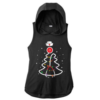 Christmas Nurse Stethoscope Christmas Tree Nurse Gift Ladies PosiCharge Tri-Blend Wicking Draft Hoodie Tank