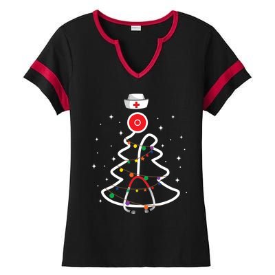 Christmas Nurse Stethoscope Christmas Tree Nurse Gift Ladies Halftime Notch Neck Tee