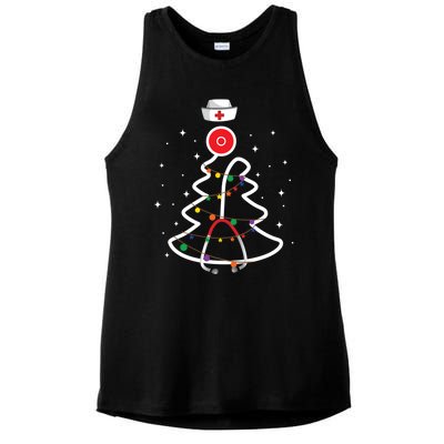 Christmas Nurse Stethoscope Christmas Tree Nurse Gift Ladies PosiCharge Tri-Blend Wicking Tank