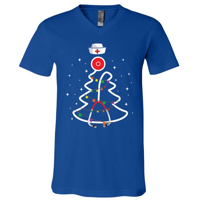 Christmas Nurse Stethoscope Christmas Tree Nurse Gift V-Neck T-Shirt