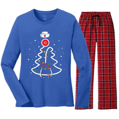 Christmas Nurse Stethoscope Christmas Tree Nurse Gift Women's Long Sleeve Flannel Pajama Set 