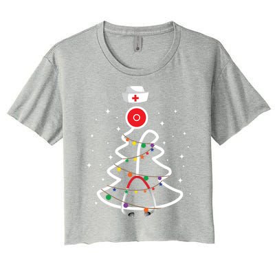 Christmas Nurse Stethoscope Christmas Tree Nurse Gift Women's Crop Top Tee