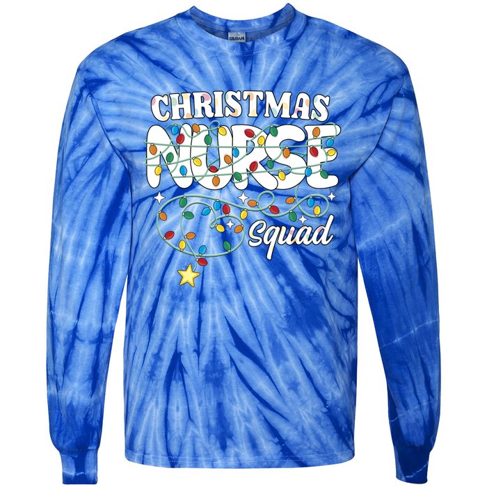 Christmas Nurse Squad Party Cute Nursing Np Rn Xmas Lights Gift Tie-Dye Long Sleeve Shirt