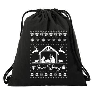 Christmas Nativity True Nativity Story Scene Ugly Sweater Drawstring Bag