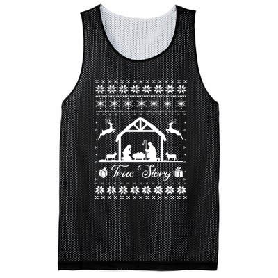 Christmas Nativity True Nativity Story Scene Ugly Sweater Mesh Reversible Basketball Jersey Tank