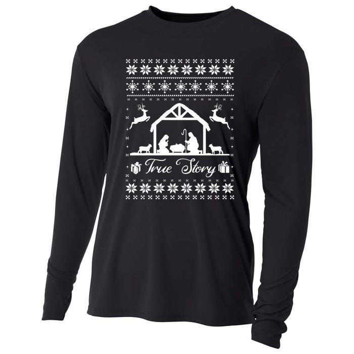 Christmas Nativity True Nativity Story Scene Ugly Sweater Cooling Performance Long Sleeve Crew