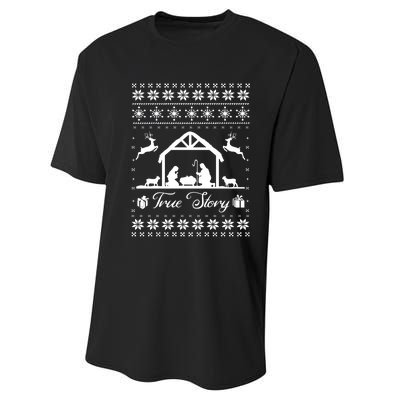 Christmas Nativity True Nativity Story Scene Ugly Sweater Performance Sprint T-Shirt