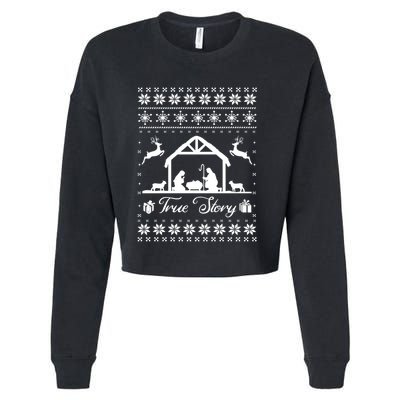 Christmas Nativity True Nativity Story Scene Ugly Sweater Cropped Pullover Crew