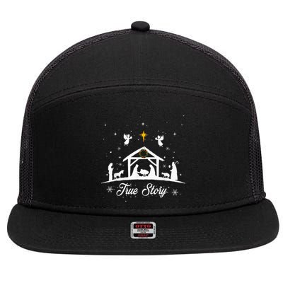 Christmas Nativity True Story Nativity Scene Family Matching  7 Panel Mesh Trucker Snapback Hat