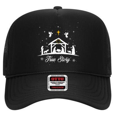 Christmas Nativity True Story Nativity Scene Family Matching  High Crown Mesh Back Trucker Hat