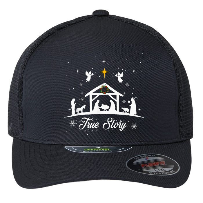 Christmas Nativity True Story Nativity Scene Family Matching  Flexfit Unipanel Trucker Cap