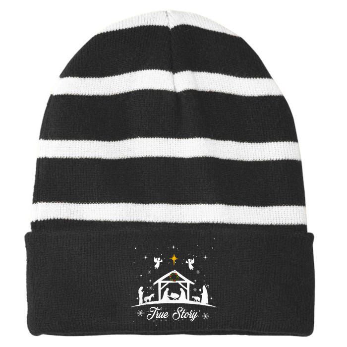 Christmas Nativity True Story Nativity Scene Family Matching  Striped Beanie with Solid Band