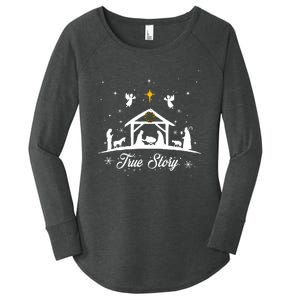 Christmas Nativity True Story Nativity Scene Gifts Women's Perfect Tri Tunic Long Sleeve Shirt