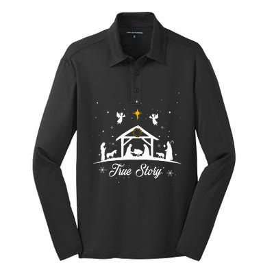 Christmas Nativity True Story Nativity Scene Gifts Silk Touch Performance Long Sleeve Polo