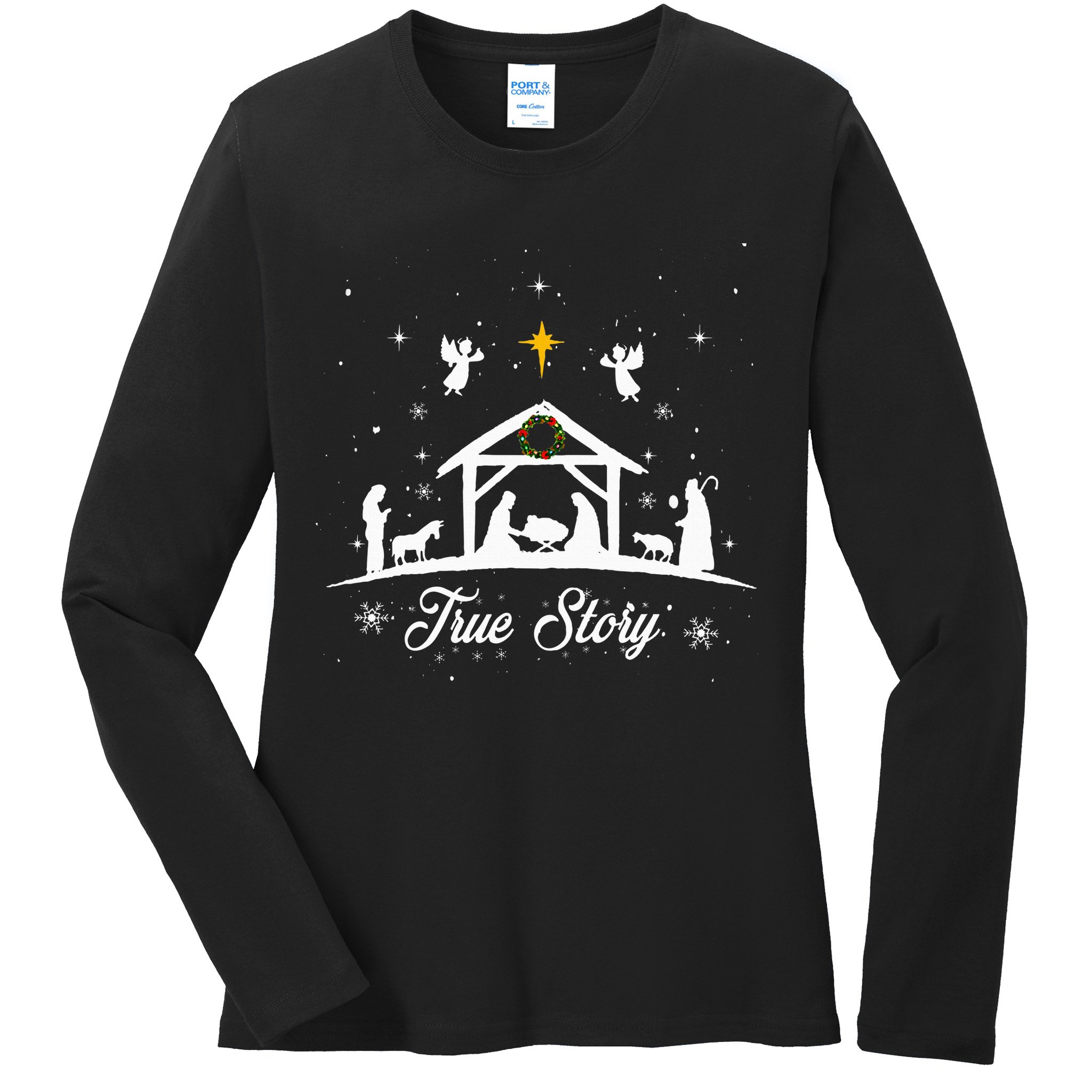Christmas Nativity True Story Nativity Scene Gifts Ladies Long Sleeve Shirt