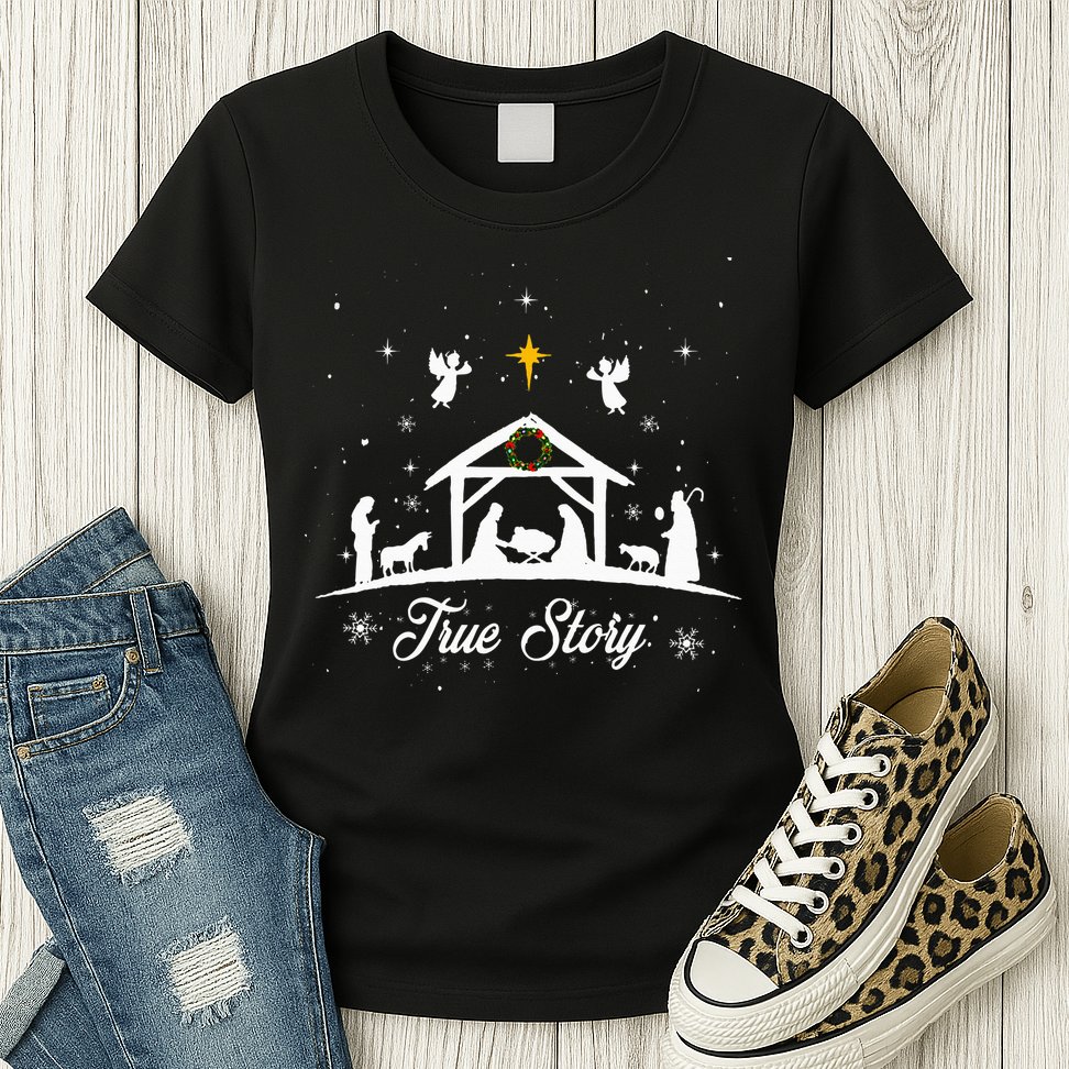 Christmas Nativity True Story Nativity Scene Gifts Womens T-Shirt