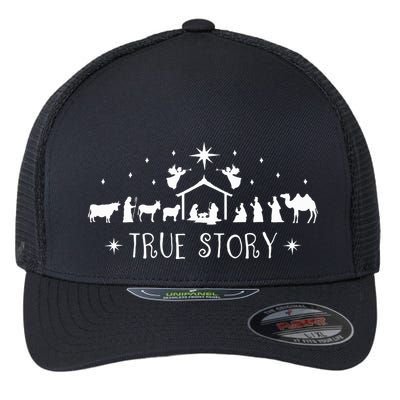 Christmas Nativity True Story Nativity Scene Gifts  Flexfit Unipanel Trucker Cap