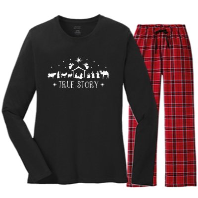 Christmas Nativity True Story Nativity Scene Gifts  Women's Long Sleeve Flannel Pajama Set 