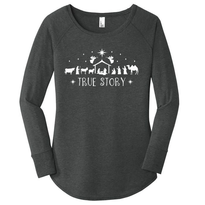 Christmas Nativity True Story Nativity Scene Gifts  Women's Perfect Tri Tunic Long Sleeve Shirt