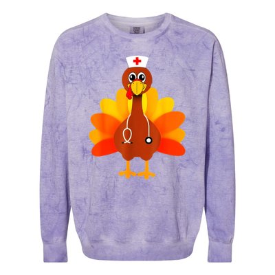 Cute Nurse Thanksgiving Turkey Colorblast Crewneck Sweatshirt