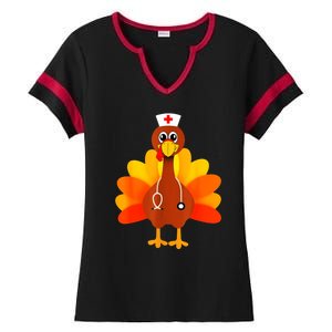 Cute Nurse Thanksgiving Turkey Ladies Halftime Notch Neck Tee