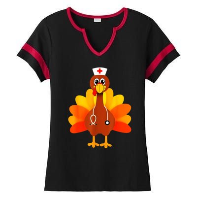 Cute Nurse Thanksgiving Turkey Ladies Halftime Notch Neck Tee