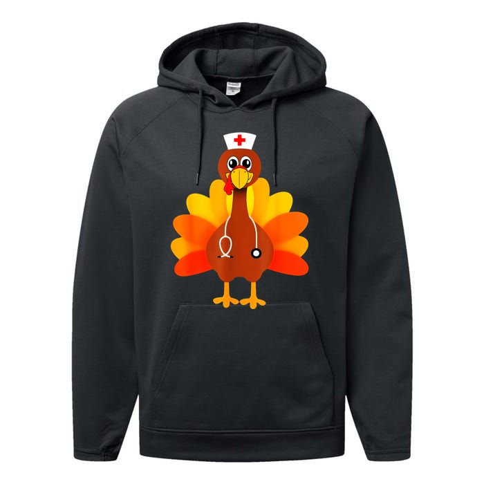 Cute Nurse Thanksgiving Turkey Performance Fleece Hoodie