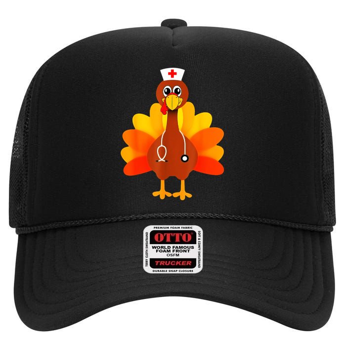 Cute Nurse Thanksgiving Turkey High Crown Mesh Back Trucker Hat