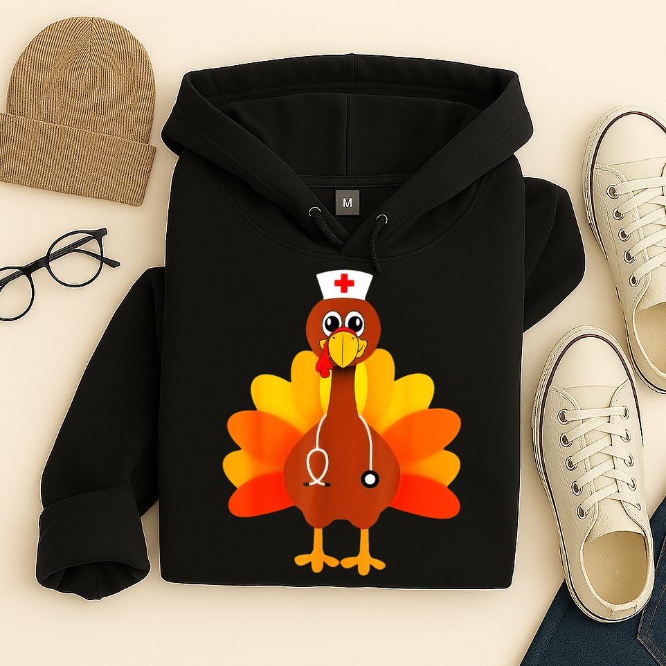 Cute Nurse Thanksgiving Turkey Hoodie