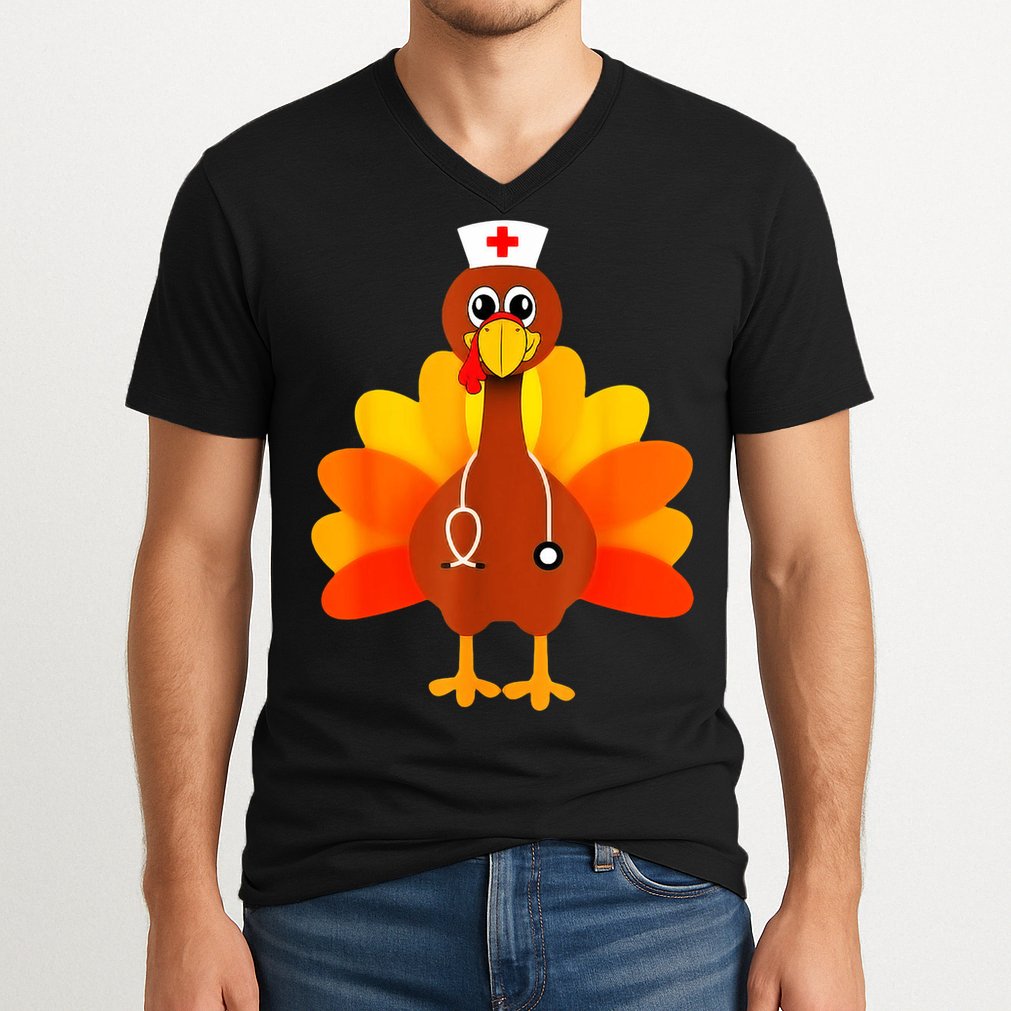 Cute Nurse Thanksgiving Turkey V-Neck T-Shirt
