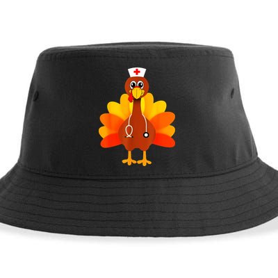 Cute Nurse Thanksgiving Turkey Sustainable Bucket Hat