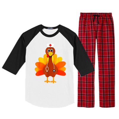 Cute Nurse Thanksgiving Turkey Raglan Sleeve Pajama Set