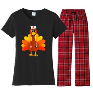 Cute Nurse Thanksgiving Turkey Women's Flannel Pajama Set