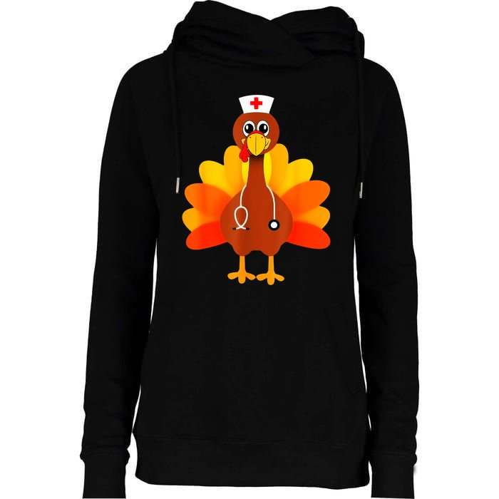 Cute Nurse Thanksgiving Turkey Womens Funnel Neck Pullover Hood