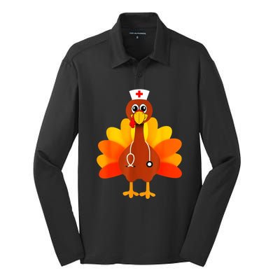 Cute Nurse Thanksgiving Turkey Silk Touch Performance Long Sleeve Polo