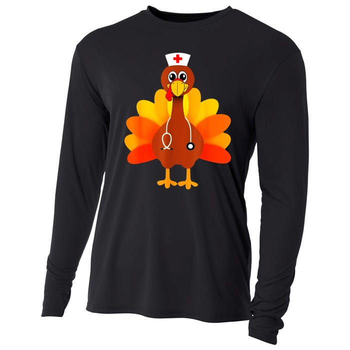 Cute Nurse Thanksgiving Turkey Cooling Performance Long Sleeve Crew