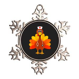 Cute Nurse Thanksgiving Turkey Metallic Star Ornament