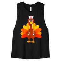 Cute Nurse Thanksgiving Turkey Women's Racerback Cropped Tank