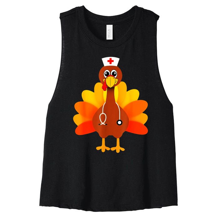 Cute Nurse Thanksgiving Turkey Women's Racerback Cropped Tank