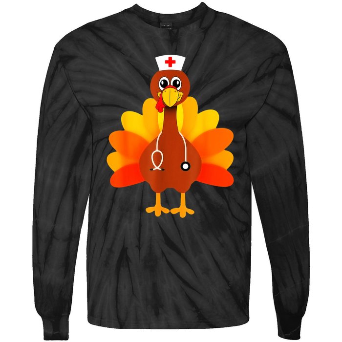 Cute Nurse Thanksgiving Turkey Tie-Dye Long Sleeve Shirt