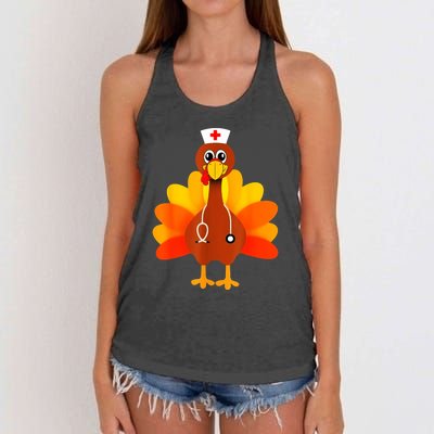 Cute Nurse Thanksgiving Turkey Women's Knotted Racerback Tank