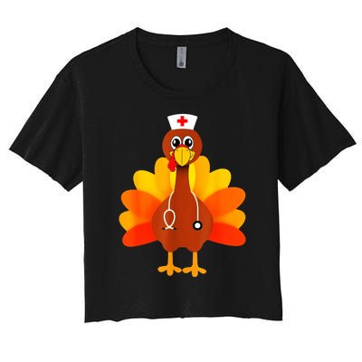 Cute Nurse Thanksgiving Turkey Women's Crop Top Tee