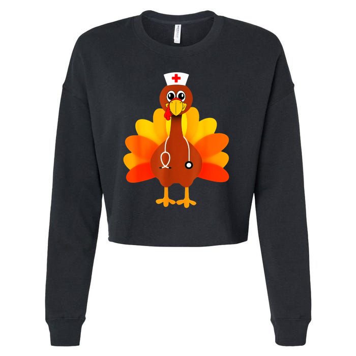 Cute Nurse Thanksgiving Turkey Cropped Pullover Crew