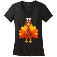 Cute Nurse Thanksgiving Turkey Women's V-Neck T-Shirt