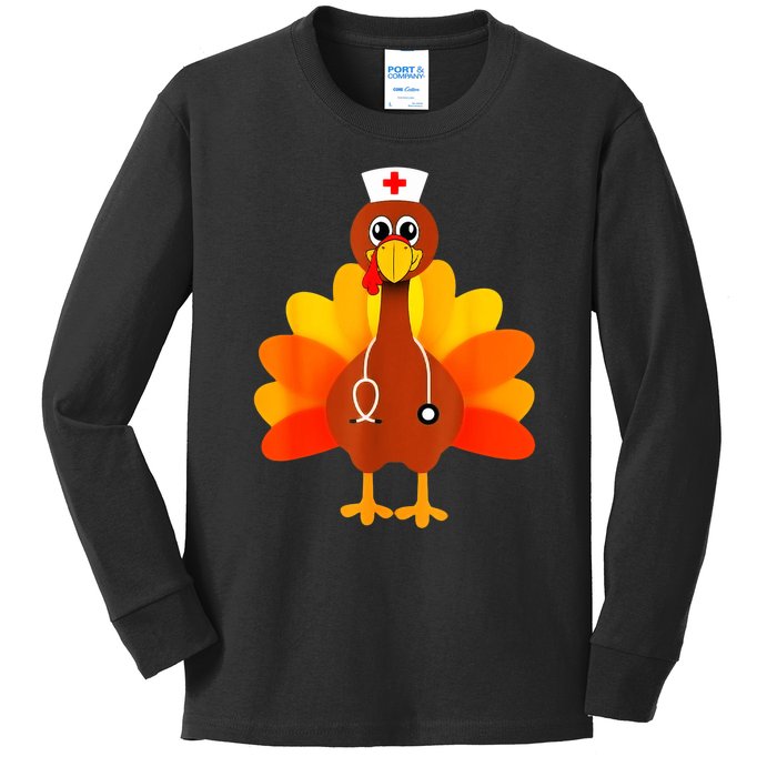 Cute Nurse Thanksgiving Turkey Kids Long Sleeve Shirt