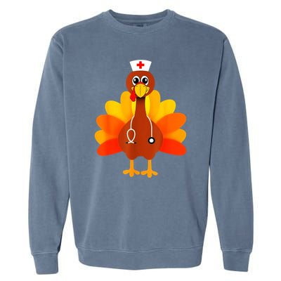 Cute Nurse Thanksgiving Turkey Garment-Dyed Sweatshirt