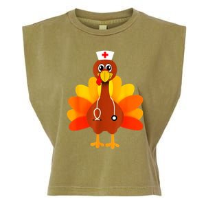 Cute Nurse Thanksgiving Turkey Garment-Dyed Women's Muscle Tee