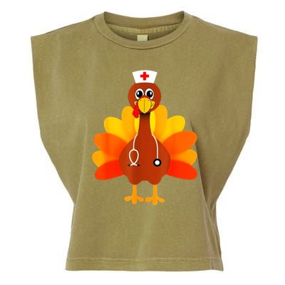 Cute Nurse Thanksgiving Turkey Garment-Dyed Women's Muscle Tee