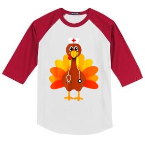 Cute Nurse Thanksgiving Turkey Kids Colorblock Raglan Jersey