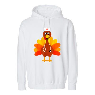 Cute Nurse Thanksgiving Turkey Garment-Dyed Fleece Hoodie